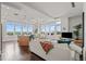 Open living space with hardwood floors, city views, and kitchen island at 5455 Landmark Pl # 604, Greenwood Village, CO 80111