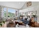 Spacious living room with large windows offering stunning views, comfortable seating, and stylish decor at 31189 Manitoba Dr, Evergreen, CO 80439