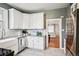 Modern kitchen featuring white cabinetry, stainless steel appliances, and a subway tile backsplash at 3316 N Columbine St, Denver, CO 80205