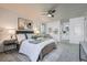 Calming bedroom with neutral tones, a ceiling fan, and ensuite bathroom at 4114 S Niagara Way, Denver, CO 80237