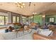 Charming living room with comfortable leather seating, a decorative sled, and outdoor views at 8361 Piney Creek Rd, Parker, CO 80138