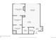 Detailed floor plan of the unit, showcasing layout of bedroom, living room, kitchen, and bathrooms with dimensions at 2001 Lincoln St # 2420, Denver, CO 80202