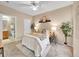 Relaxing bedroom featuring a ceiling fan, neutral decor, and ensuite bathroom access at 16366 E Fremont Ave # 3, Aurora, CO 80016