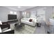 A cozy living room with a couch, TV, and bar stools at 46566 Avery Ln, Bennett, CO 80102