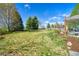 Large backyard with mature trees, manicured lawn, covered patio, and privacy fence at 6800 Saddleback Ave, Firestone, CO 80504