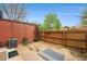 Private backyard patio enclosed by wood fence at 1273 S Crystal Way, Aurora, CO 80012