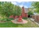 The backyard showcases a tranquil garden with a tiered fountain and brick paved patio at 4416 Brentwood St, Wheat Ridge, CO 80033