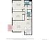 Detailed floor plan showing layout of primary bedroom, living room, kitchen, dining area, and two bathrooms at 13241 E Asbury Dr # 203, Aurora, CO 80014