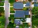 Birds eye aerial view of the property and surrounding neighborhood with manicured lawns and mature trees at 1518 S Columbine St, Denver, CO 80210