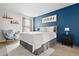 Inviting main bedroom with stylish dark blue accent wall, creating a serene and restful atmosphere at 209 Wright St # 204, Lakewood, CO 80228