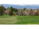 Wide shot showcases the community green space, views of the mountains and surrounding residential neighborhood at 5046 S Evanston St, Aurora, CO 80015