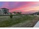 Expansive backyard featuring a scenic view of the neighborhood during a colorful sunset at 4925 Coltin Trl, Castle Rock, CO 80104