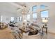 Elegant living room featuring a chandelier, large windows with city views, and stylish seating at 1521 Central St # 3C, Denver, CO 80211