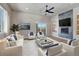 Inviting living room featuring a fireplace, vaulted ceilings and abundant natural light at 91 Greeley Blvd, Palmer Lake, CO 80133