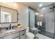 Modern bathroom boasts a glass shower, gray vanity, and sleek fixtures at 436 N Fuller Placer Rd, Breckenridge, CO 80424