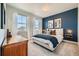 Cozy bedroom with two windows, a striking blue accent wall, and tasteful decor at 2840 E 102Nd Pl, Thornton, CO 80229