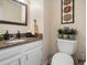 Powder room features a granite countertop, framed mirror, and decorative accents at 5006 S Nelson St # B, Littleton, CO 80127