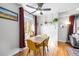 Bright dining room featuring a wooden table, yellow chairs, and hanging plants at 5190 E Asbury Ave, Denver, CO 80222