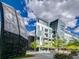 Unique modern building architecture with sleek lines and outdoor landscaping at 55 W 12Th Ave # 510, Denver, CO 80204