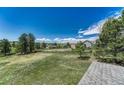 Vast backyard with mature trees, open space and blue skies at 10534 Inspiration Dr, Parker, CO 80138