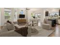 Bright open-concept living room featuring stylish furniture, modern decor, and plenty of natural light at 12940 Jasmine St # A, Thornton, CO 80602
