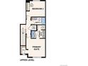 Upper level floor plan with two bedrooms, two baths, and stairs at 457 Interlocken Blvd # 103, Broomfield, CO 80021