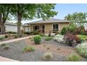 Beautiful single-story home with lush front garden, mature tree, and a stone pathway to the entrance at 2925 S Harrison St, Denver, CO 80210