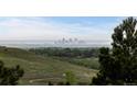 Scenic view overlooking green hills with the silhouette of a distant city skyline on a sunny day at 17223 W 84Th Dr, Arvada, CO 80007