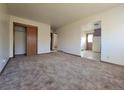 Spacious living room with neutral carpet, closet, and open access to the kitchen at 117 Valentine Ln, Longmont, CO 80501