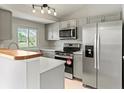 Updated kitchen with stainless steel appliances, light gray cabinets, and natural light at 13244 Quivas St, Denver, CO 80234