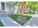 Street view of well-maintained townhomes with established trees and landscaping along the sidewalk at 9771 W Cornell Pl, Lakewood, CO 80227
