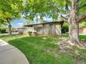 Exterior view of the home with large trees, healthy lawn, and a fence for privacy at 8730 E Roundtree Ave, Greenwood Village, CO 80111
