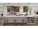 Bright, modern kitchen with a waterfall island, stylish pendant lighting, and stainless steel appliances at 2281 S Sherman St, Denver, CO 80210