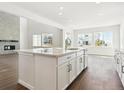 Open-concept kitchen with a large island, stainless steel appliances, and views of the living area at 13765 Emerald Lake St, Parker, CO 80138