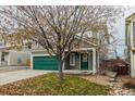Two-story house with green garage door, tree, and landscaping at 2389 Quartz St, Castle Rock, CO 80109