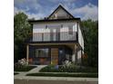 Modern two-story home with eye-catching balconies, wood accents, manicured landscaping, and vibrant seating area at 314 Galapago St, Denver, CO 80223