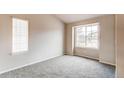 Cozy bedroom with neutral walls, soft carpet, and large windows offering natural light at 468 English Sparrow Trl, Highlands Ranch, CO 80129