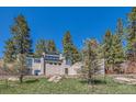 Contemporary home nestled among tall pine trees features clean lines and well-maintained landscaping at 1559 Apex Rd, Franktown, CO 80116