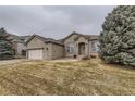 View of a well-maintained home with a lawn and mature trees in a suburban setting at 17423 Cornerstone Ln, Parker, CO 80134