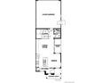 Open-concept floor plan featuring a spacious living room, kitchen with island, dining area, and garage at 24088 E Warm Springs Ave, Aurora, CO 80019