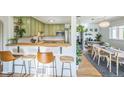 Bright kitchen featuring sage green cabinets, butcher block counters, and a breakfast bar at 3080 N Cook St, Denver, CO 80205