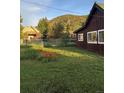 A view of the backyard with lush greenery, plants, and a scenic mountain backdrop at 245 Lower Glenway St, Palmer Lake, CO 80133