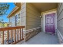 Charming entrance with stone accents, siding and a purple front door at 7511 S Sicily Way, Aurora, CO 80016