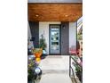 Modern home with a stylish light blue front door, brick accents, and contemporary landscaping at 3617 Shoshone St, Denver, CO 80211