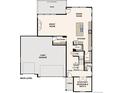 Layout of the main level features a garage, great room, kitchen, dining, and a study/bedroom at 13920 Hanging Lake St, Parker, CO 80138