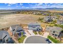 Expansive aerial view of the neighborhood showcasing a large open field and mountain views at 4220 Kestrel Dr, Broomfield, CO 80023