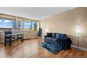 A bright, modern living room with hardwood floors, large windows, and contemporary decor at 1196 N Grant St # 407, Denver, CO 80203