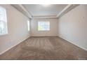 Spacious carpeted bedroom with abundant natural light and trey ceiling at 12652 Glencoe St, Thornton, CO 80241