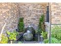 Close-up of the stone water feature with spherical fountains and lush greenery at 22198 Boundstone Dr, Parker, CO 80138