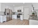 Modern kitchen featuring stainless steel appliances, sleek white cabinets, and gorgeous countertops at 3575 S Ouray St, Aurora, CO 80013